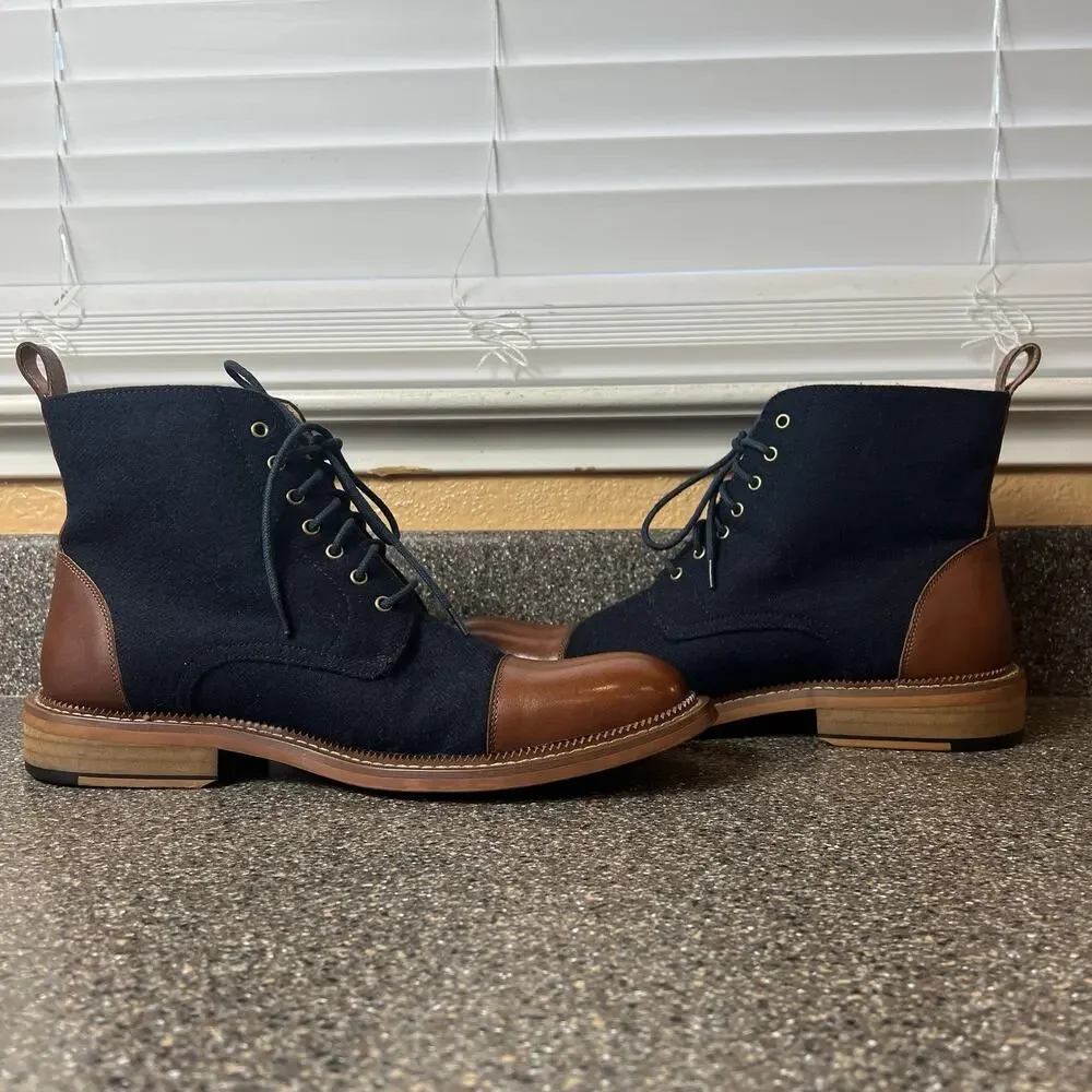 VINTAGE FOUNDRY CO Mens Size 10 Remington Boots Blue/Brown Ankle Lace Up Leather